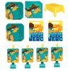 Phineas and Ferb Birthday Party Supplies Bundle Pack includes Plates, Napkins, Table Cover, Loot Bags, Blowouts (Bundle for 16)