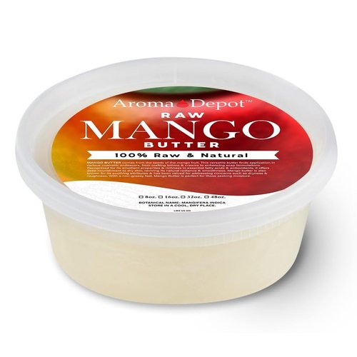 Aroma Depot 8 oz Raw Mango Butter Unrefined 100% Natural Pure Great for Skin, Body, Hair Care. DYI Body Butter, Lotions, Creams Reduces Fine Lines, Wrinkles, used for eczema psoriasis