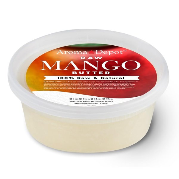 Aroma Depot 8 oz Raw Mango Butter Unrefined 100% Natural Pure Great for Skin, Body, Hair Care. DYI Body Butter, Lotions, Creams Reduces Fine Lines, Wrinkles, used for eczema psoriasis