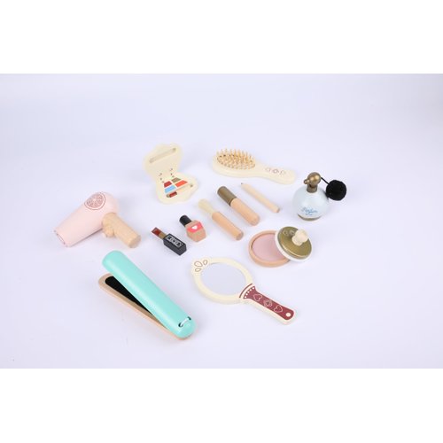 EduLand Montessori Practical Life Wooden Makeup Toy Set 12-Piece for Kids, Girls Imaginative Dress up Pretend Play Beauty Bag Makeup Set Toys for Girls Ages 3 4 5 6 7 8+ Years Old