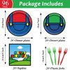 96 Pcs Super Brother Party Supplies Set Super Brother Plates Super Video Games Tablewear and Napkins Forks Super Bros Birthday Party Decorations for Kids Baby Shower Serves 24