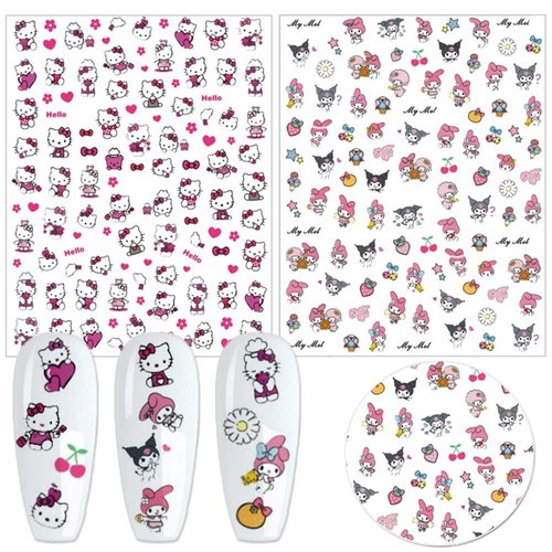 4 Sheets 3D Cartoon Nail Art Stickers Self-Adhesive Nail Art Supplies Kawaii Cute Nail Stickers Pink Bear Cat Designer Nail Charms Cute Nail Decals for Women Girls DIY Manicure Nail Decoration