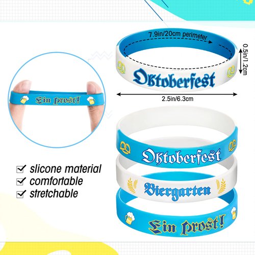 60 Pieces Oktoberfest Decorations Set, Include 30 Oktoberfest Buttons Pins Bavarian Style Badges and 30 Rubber Bracelets for German Theme Oktoberfest Bavarian Beer Festival Party Favors Supplies