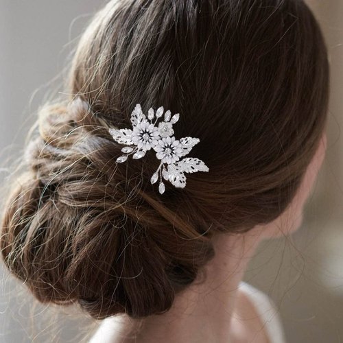 Jakawin Leaf Bride Wedding Hair Comb Flower Hair Piece Rhinestone Bridal Hair Accessories for Women HC138 (1 Silver)