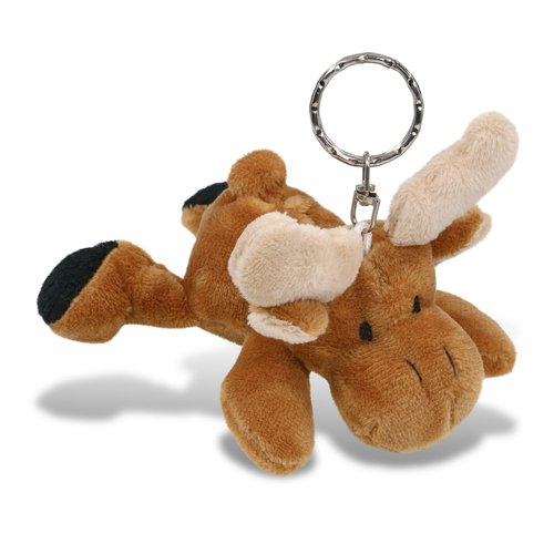 Puzzled Moose Plush Keychain Stuffed Animal Toy - Soft Plush Wild Life Animal Brown Moose Charm Keyring, Cute Decorative Plush Toy Accessory For Kids Bag, Purse - 4 Inch