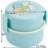 Skater Sumikkogurashi 2 Tier Round Bento Lunch Box with Folk (17oz) - Authentic Japanese Design - Microwave Safe - Blue