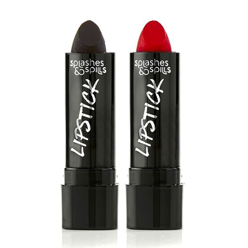 Vivid Black and Red Lipstick - 2 Pack Combo - Bold, Translucent, No Sheen Lip Color With Matte Fi...