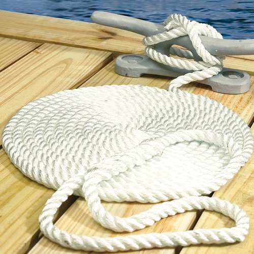 Seachoice 42561 Dock Rope for Boating - 3-Strand Twisted Nylon Dock Line, ½-Inch x 20 Feet, White