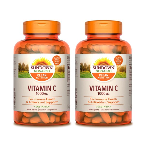 Sundown Naturals Vitamin C 1000mg for Immune Support and Antioxidant Health, 300 Caplets (Value Pack of 2)