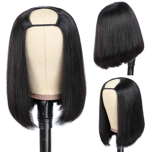 UDesire U Part Human Hair Wig Straight Bob Wig Human Hair For Black Women 10inch Brazilian Remy Hair Short Bob Human Hair Wigs Clip in U Part Wig Hair Extensions Natural Black Color