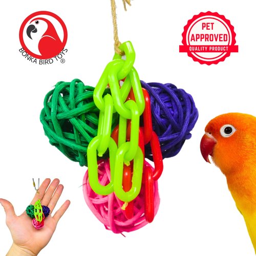 Bonka Bird Toys 2623 Mini Vine Ball Foot Talon Craft Part Small Parrot Cage Toy, Parrotlet, Lovebirds, Finches, and Similar Breed Sizes
