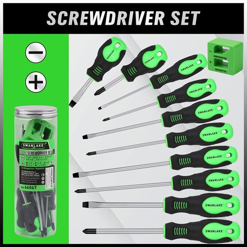 SWANLAKE 11PCS Screwdriver Set, Magnetic 5 Phillips and 5 Flat Head Tips for Fastening and Loosening Seized (11PCS)