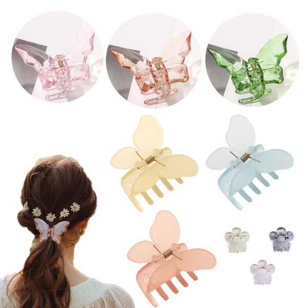 AMO HERMOSE Butterfly Hair Clips,9 PCS Hair clips for women,Multi-Styles Claw Clips for Thick Hair Thin Hair,Strong Hold Non-Slip Hair Accessories for Styling