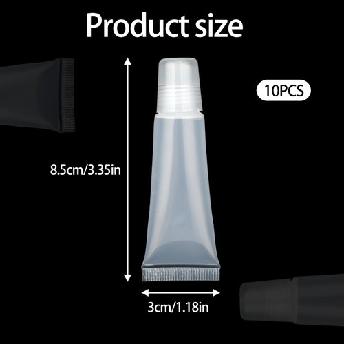 Hariendny 10 Pack Refillable Travel Toothpaste Tube Empty Lip Gloss Tubes 10ml Small Squeeze Bottles Mini Cosmetic Tubes Clear Soft Empty Lip Balm Containers Mini Lipgloss Cream Dispenser