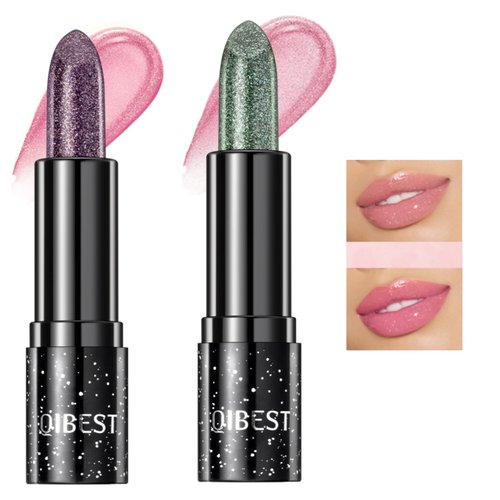 Jolilab Spankling Lipstick Color Changing Lip Gloss, Long Lasting Moisturizer Lip Balm Magic PH Temperature Color Changing Warming Lipstick Tinted for Women Girls,Non-sticky(2, 02#+03#)