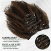 Anrosa Afro Kinky Curly Clip ins for Black Women Piano Natural Black mixed with Chocolate Brown Full Head with 17 Clips 12 Inch Thicken Double Weft Brazilian Hair Curly Extensions Clip in 120g