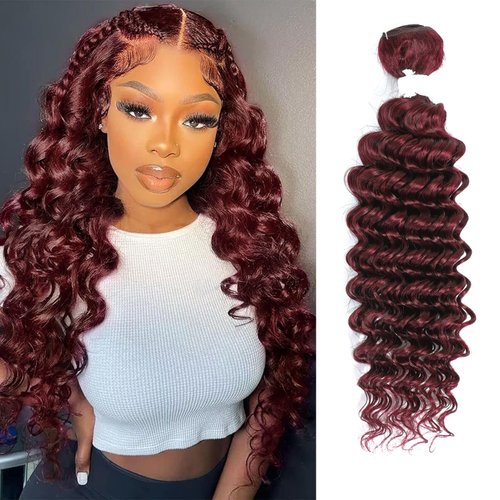 REMY HAIR Deep Wave Hair Weaves 99j Red Wine Color Deep Curly Unprocessed Virgin Human Hair Extensions Burgundy Deep Wave Brazilian Hair 1 Bundles 24 Inch