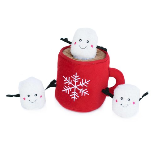 ZippyPaws Burrow Christmas Dog Toy - Plush Squeaky Holiday Dog Gifts for Small & Medium Puppy Dogs, Interactive Hide & Seek Stocking Stuffers for Pets - Hot Cocoa & Marshmallows