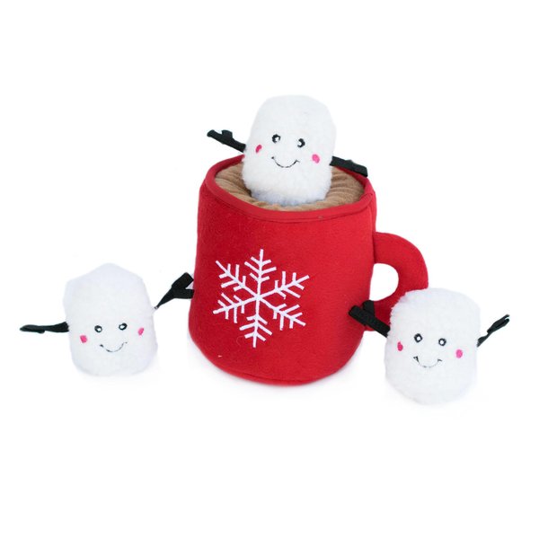 ZippyPaws Burrow Christmas Dog Toy - Plush Squeaky Holiday Dog Gifts for Small & Medium Puppy Dogs, Interactive Hide & Seek Stocking Stuffers for Pets - Hot Cocoa & Marshmallows