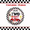 80pcs Race Car 2nd Birthday Party Plates, Two Fast Black and White Checkered Flag Plates Napkins Forks Tableware Kit for Baby Boys Racing Car Theme 2nd Birthday Party Supplies Decorations Favors
