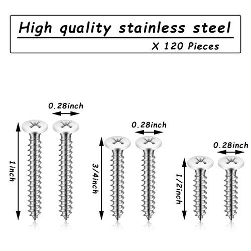 120 Pcs #8 White Head Screws Covers Wood Screws White Painted White Wood Screw Stainless Steel Wall Plate Screw Self Tapping Screw for Wall Plates Switches Covers Replacement, 3 Sizes