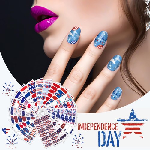 SILPECWEE 20 Sheets 4th of July Nail Polish Strips Independence Day Nail Wraps for Women Patriotic American Nail Polish Stickers Self Adhesive Fingernail Manicure Design with Nail File