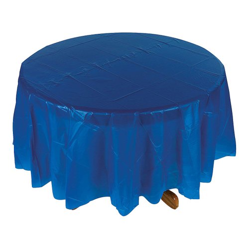 Fun Express BLUE PLASTIC ROUND TABLECOVER (82") - Party Supplies - 1 Piece