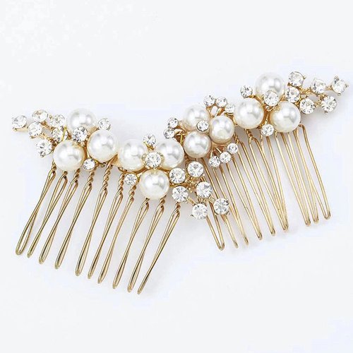 Yikisdy Wedding Sparkle Rhinestone Hair Comb Gold Pearl Hair Piece Bride Crystal Hair Accessories for Women and Girls