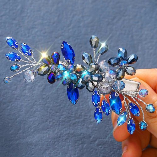 Latious Crystal Bride Wedding Hair Clips Blue Rhinestone Hair Barrettes Bridal Hair Accessories for Women and Girls