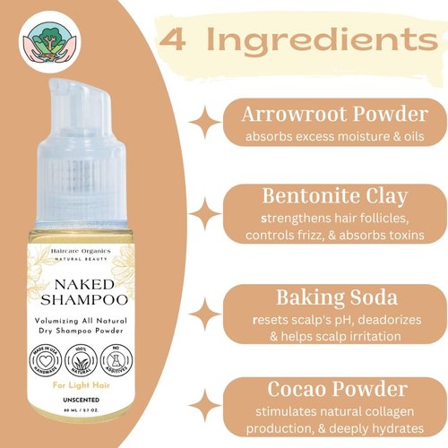 Earthborn Organics Volumizing Dry Shampoo | Organic Powder for All Hair Types | Non-Aerosol | Benzane & Talc Free | Made in USA | Jumbo Size 2.7 oz (Dark Hair)