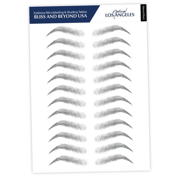 Bliss and Beyond USA | Waterproof Eyebrow Tattoo Stickers. A real hair stroke look. Hair replacement without surgery. Solution for hair loss. Tinted eyebrow tattoos. (New Los Angeles, Natural Black)