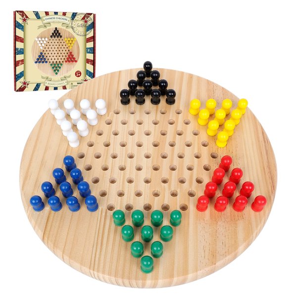 Gothink Chinese Checkers Board Game Toy for Adults Seniors Kids, 11.3 inches Classic Wooden Checkers Game Set, 66 Wooden Pegs in 6 Bright Colors, Fun Family Board Games for All Ages