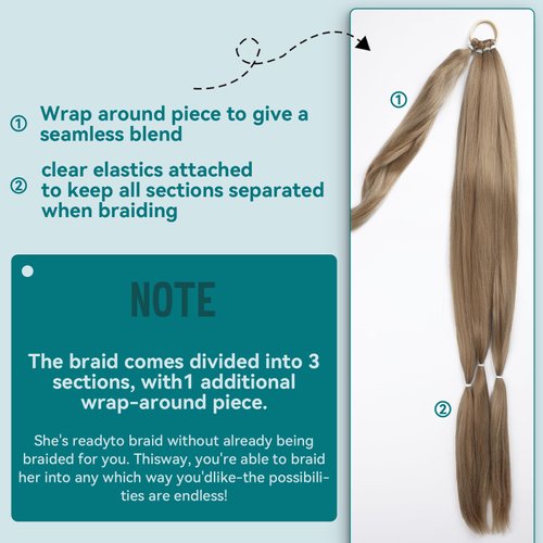 EMMOR Long Braided Ponytail Extension with Hair Straight Wrap Around Ponytail Hair Extensions with Hair Tie Soft healthy Synthetic Hair Piece for Women girls Daily(33 inch Ash Blonde）
