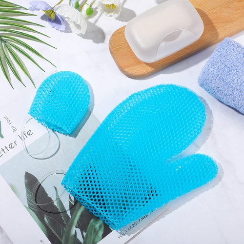 Karenhi Honeycomb Exfoliating Scrubber Set, Honeycomb Face and Body Scrubber Include Spa Bath Mitt Honeycomb Exfoliating Glove for Body Shower, Face Exfoliator Scrubber Sponge, Quick Drying (Blue)