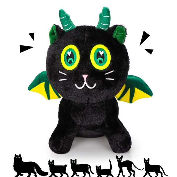 JISON21 Black Cat Plush Toy,9 Inch Cute Black Dinosaur Cat Stuffed Animals Toy,Cat Plush Doll Christmas Decorations Black Dinosaur Cat Toys,Birthday Christmas Plush Toy for Kids