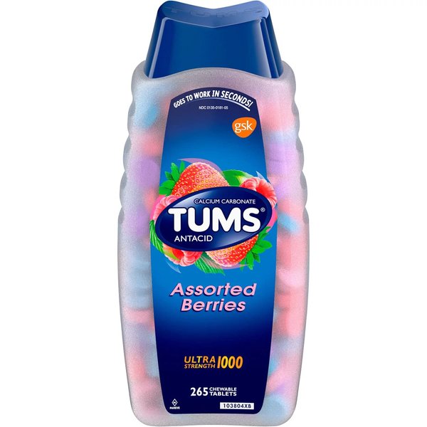 Tums Ultra Assorted Berries 265 Tablets - Maximum Strength Antacid & Calcium Supplement