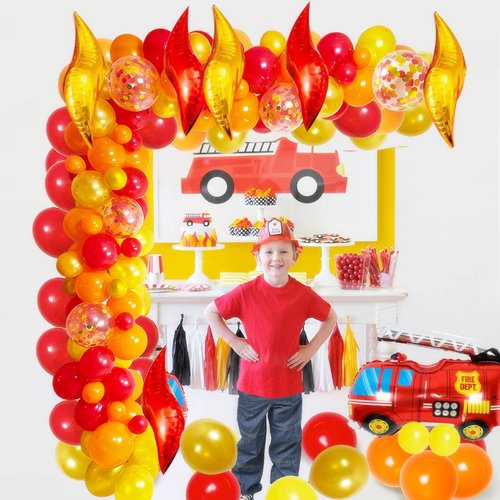 Fire Balloon Garland Arch Kit, firetruck birthday decorations, Fire truck birthday decorations,Firefighter Truck Balloon Supplies for Firefighter Birthday Boy’s Birthday Fire Engine Rescue Party