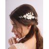 Teyglen Dainty White Flower Headpiece Silver Leaf Wedding Hair Comb Rhinestone Bridal Hair Piece Pearl Floral Side Comb Hair Accessories for Women