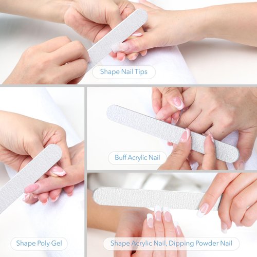 GazePlus Nail File, 24 PCS Professional Nail Files Coarse Grit 80/100, 7" Long - Strong Fingernail Files Washable for Acrylic, Gel, Dip Powder, and Poly Gel Nails