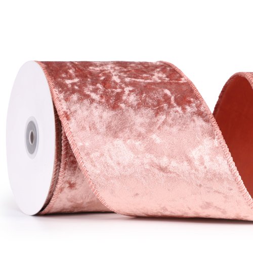 MAYREEL Rose Gold Crushed Velvet Ribbon Wired 4" x 10 Yards Extra Wide Christmas Wired Edge Ribbon Rose Gold Christmas Decorations Pink Ribbon for Gift Wrapping Wreath Tree Topper Bow Making Crafts