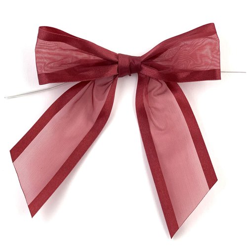 Pre-Tied Burgundy Organza Bows - 4 1/2&quot; Wide, Set of 12, Craft Ribbon Bow, Satin Edge, Wedding Em...