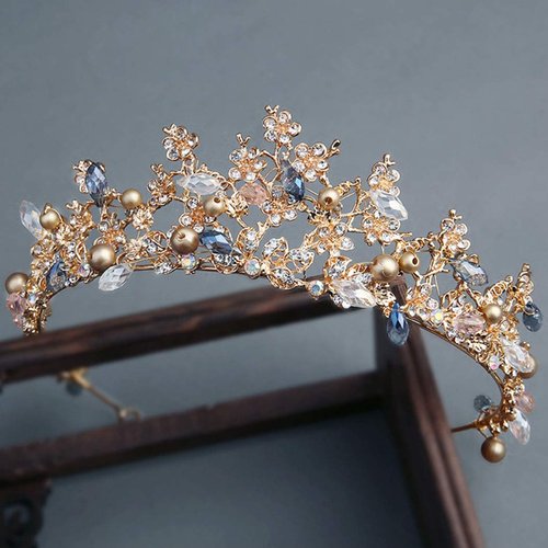 Haloty Baroque Wedding Crown and Tiara Crystal Bride Crown Queen Bridal Tiara Headpieces for Women and Girls (Gold3)