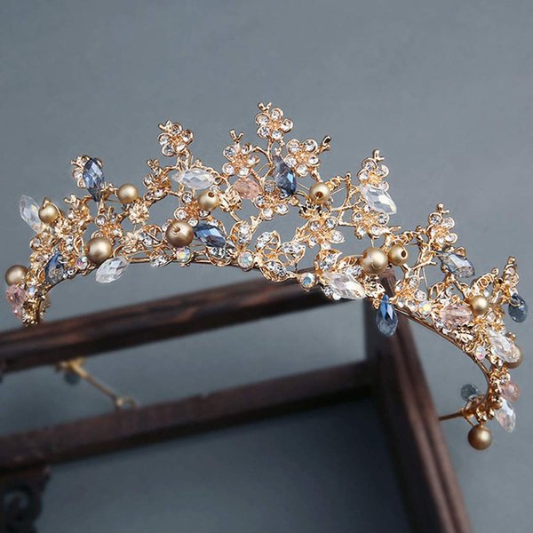 Haloty Baroque Wedding Crown and Tiara Crystal Bride Crown Queen Bridal Tiara Headpieces for Women and Girls (Gold3)