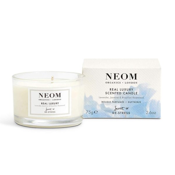 NEOM - Candle, Travel Size | Lavender, Jasmine & Rosewood | Scented Candles for On-The-Go | Luxury Aromatherapy Candles | Essential Oil Candles | Tranquil & Relax | Signature De-Stress Scent