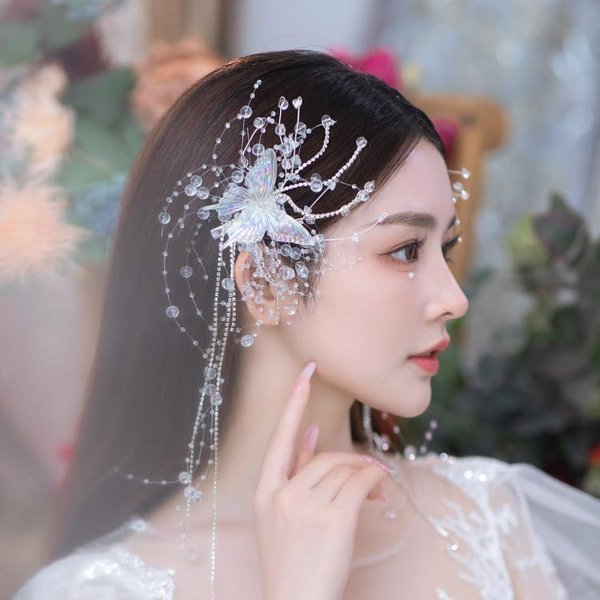 E EMZHOLE Wedding Butterfly Hair Barrettes White Tassel Hair Clips Fashion Butterfly Hair Pins Decorative Headwear Headpieces Wedding Party Hair Accessories for Bride Women and Girls