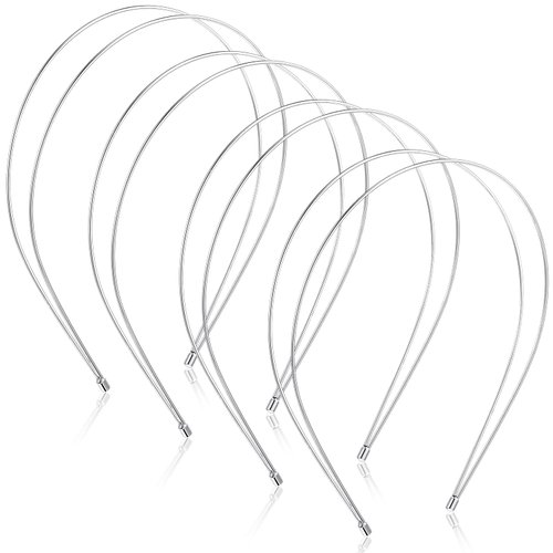 Syhood 4 Pieces Metal Double Layer Headbands Row Wire Headband for Women Wedding Hair Band Elastic Metal Hairband(Round,Silver)