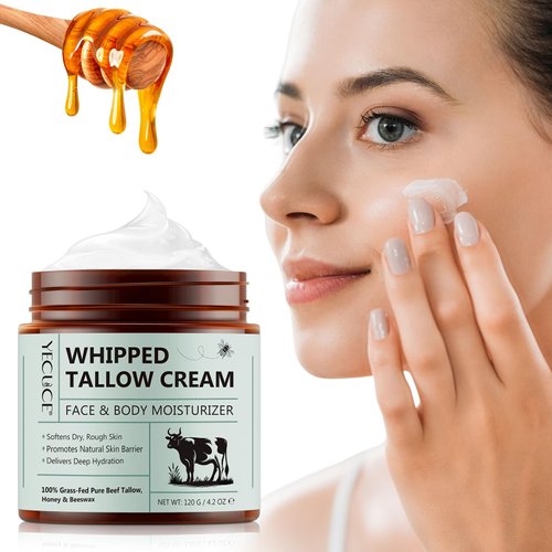 Beef Tallow for Skin, Whipped Beef Tallow Cream, Beef Tallow and Honey Cream, Moisturizer Beef Tallow for Face & Body Enhance Whole Body & Face Skin Moisturizer Grass Fed Beef Tallow Face Cream 4.2 oz