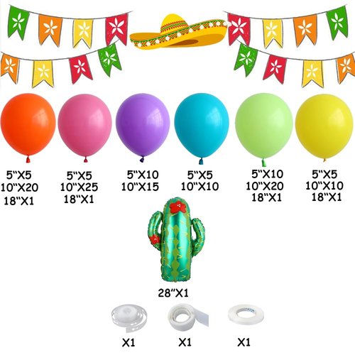 Mexican Fiesta Party Decorations 146pcs Fiesta Pastel Balloon Arch Garland Kit Cactus Llama Foil Balloons Taco Twosday Birthday Decoration Cinco De Mayo Taco Party Supplies