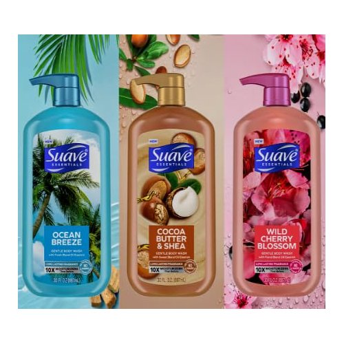 Suave Essentials Gentle Body Wash, 90 Fl Oz (Pack of 1), coconut,beach,floral