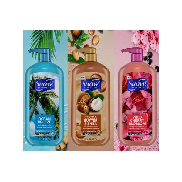 Suave Essentials Gentle Body Wash, 90 Fl Oz (Pack of 1), coconut,beach,floral